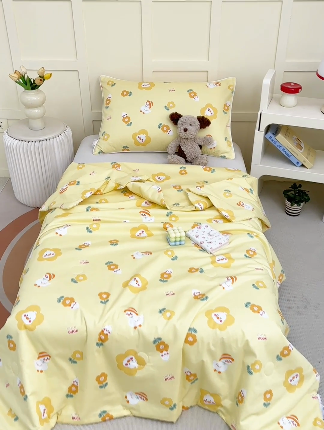 91家纺网 家纺一手货源 找家纺 ds生活馆 2025新款儿童学生纯棉精梳棉系列单夏被 花朵小鸭