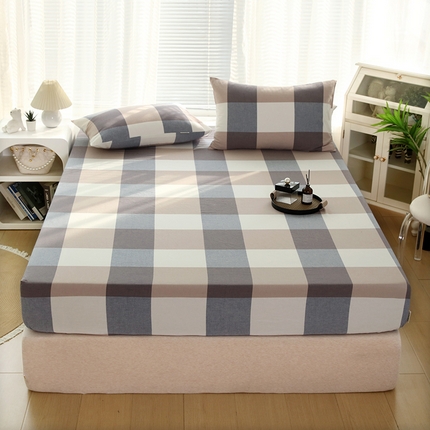 恋之语 2025新款全棉纯棉色织床笠单品单床笠床笠单件 蓝大格