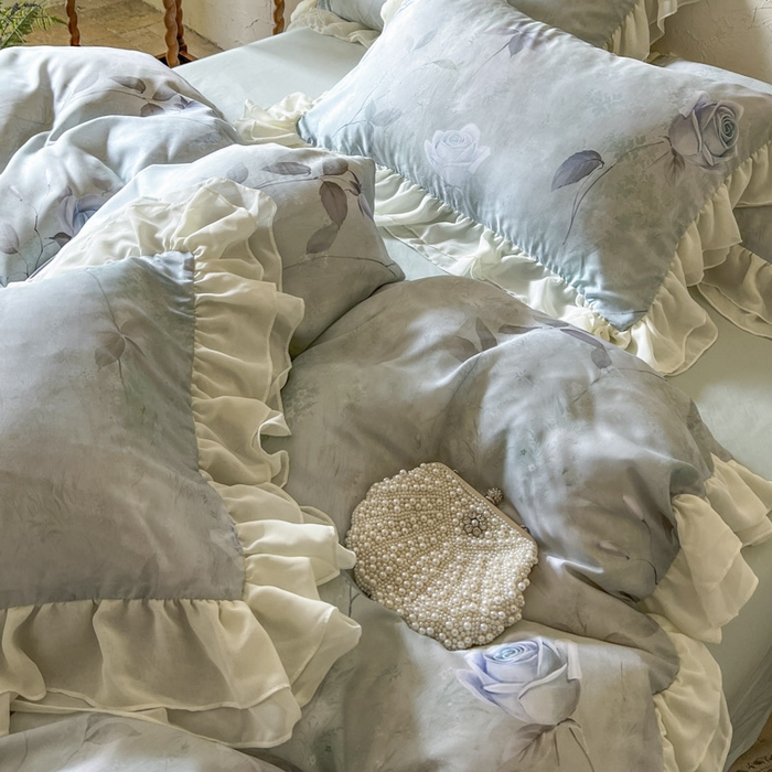 91家纺网 家纺一手货源 找家纺 亲亲公主 2025新款莱赛尔天丝棉玫瑰之恋四件套 玫瑰之恋一绿色