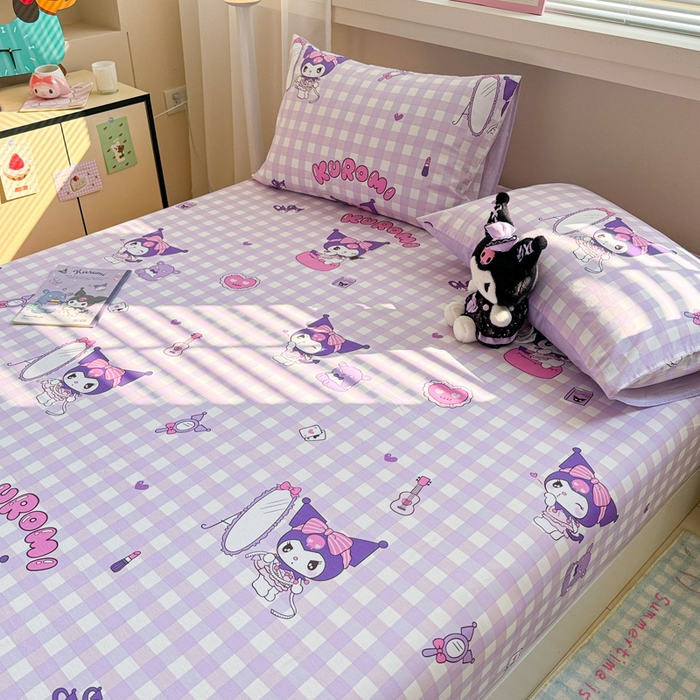 91家纺网 家纺一手货源 找家纺 呗旺鹿 2025新款正版三丽鸥全棉13372单品床笠 格子库落米