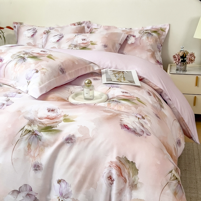 91家纺网 家纺一手货源 找家纺 芃成家纺 2025新款A类莱赛尔天丝棉四件套 古典玫瑰