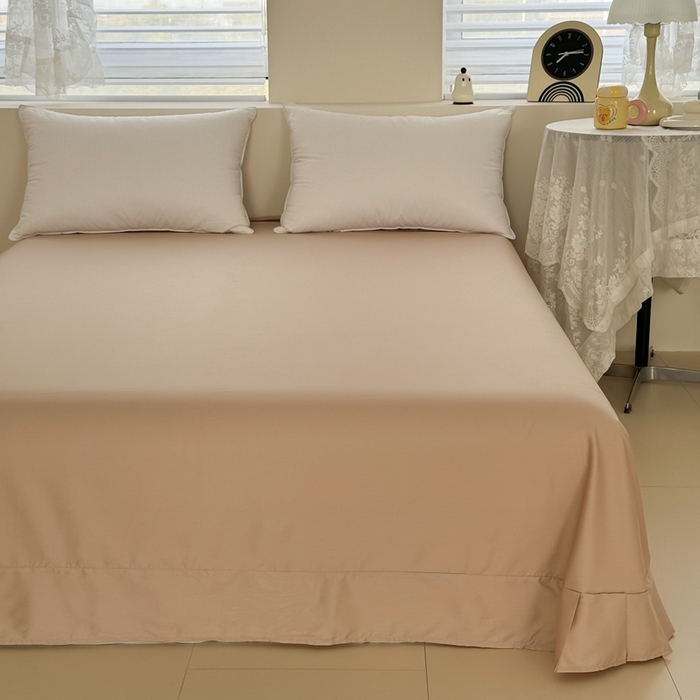 91家纺网 家纺一手货源 找家纺 艾迪尚家纺 2025新款A类纯色双拼长绒棉纯棉刺绣系列单品床单 床单单件（有单品 可定制） 灰杏谧境