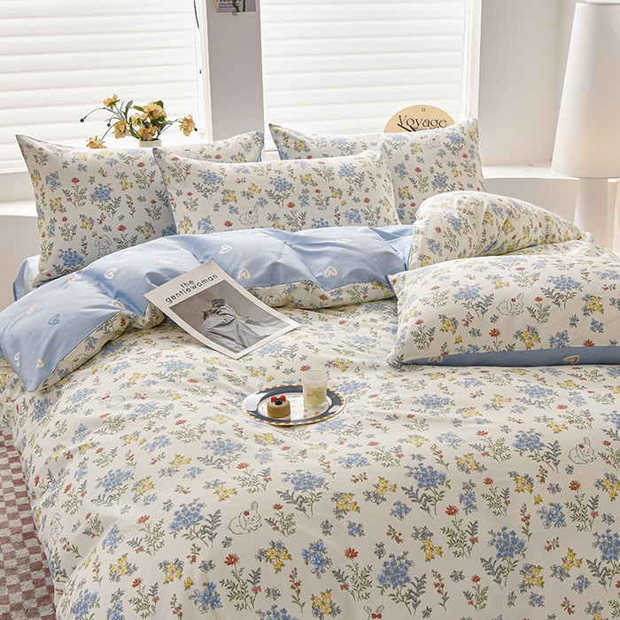 91家纺网 家纺一手货源 找家纺 宇彬家纺 2026直播新款13070全棉纯棉印花床单床笠款四件套和单被套喷气清新简约（缩水足可定做）仙草兔