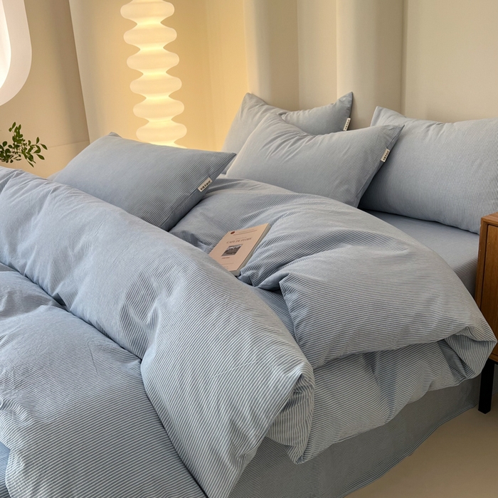 91家纺网 家纺一手货源 找家纺 恋之语 2025新款全棉纯棉色织被套单品单被套被套单件 条纹蓝