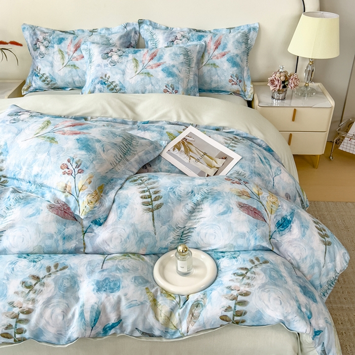 91家纺网 家纺一手货源 找家纺 芃成家纺 2025新款A类莱赛尔天丝棉四件套 春色写意-兰