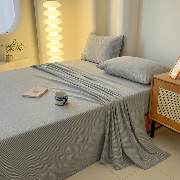 91家纺网 家纺一手货源 找家纺 恋之语家纺 2025新款全棉纯棉色织床单单品单床单床单单件 条纹灰