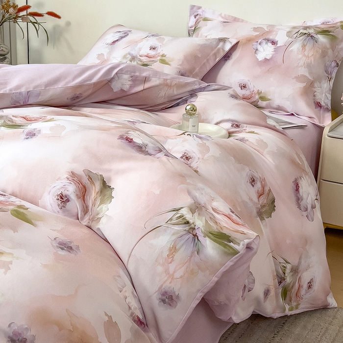 91家纺网 家纺一手货源 找家纺 芃成家纺 2025新款A类莱赛尔天丝棉四件套 古典玫瑰