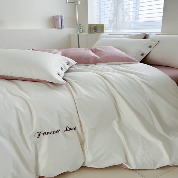 91家纺网 家纺一手货源 找家纺 2025新款A类纯色双拼长绒棉纯棉刺绣四件套 奶粉甜梦