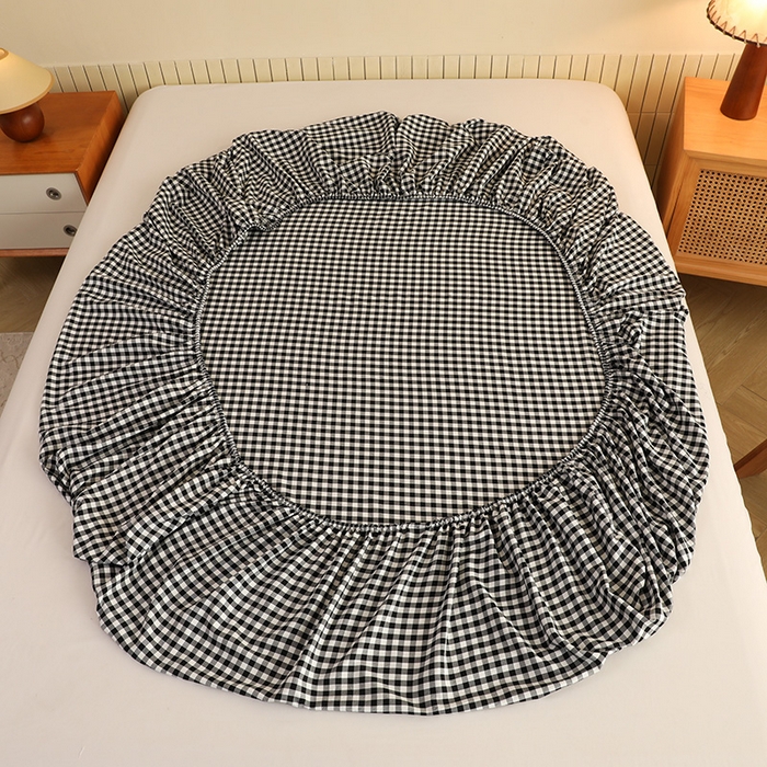 91家纺网 家纺一手货源 找家纺 绒多多 2025新款简约水洗棉色织床笠 黑白格