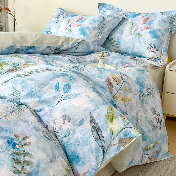 91家纺网 家纺一手货源 找家纺 芃成家纺 2025新款A类莱赛尔天丝棉四件套 春色写意-兰