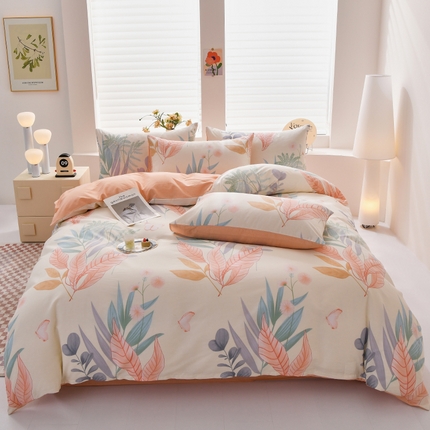 91家纺网 家纺一手货源 找家纺 （总）宇彬家纺 2026直播新款13070全棉纯棉印花床单床笠款四件套和单被套喷气清新简约（缩水足可定做）