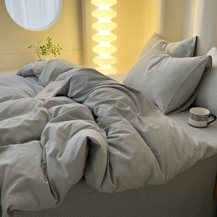 91家纺网 家纺一手货源 找家纺 恋之语 2025新款全棉纯棉色织被套单品单被套被套单件 条纹灰