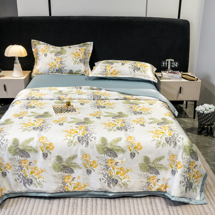 91家纺网 家纺一手货源 找家纺 归属2025新款水洗真丝夏被四件套空调被夏凉被 北加尔绿