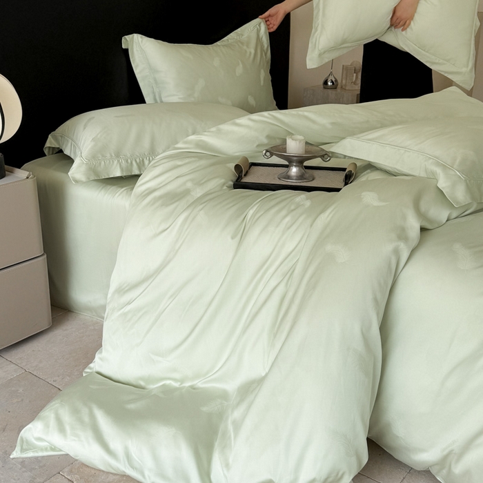 91家纺网 家纺一手货源 找家纺 莱豫家纺 2025新款天丝棉提花四件套 克莱尔绿