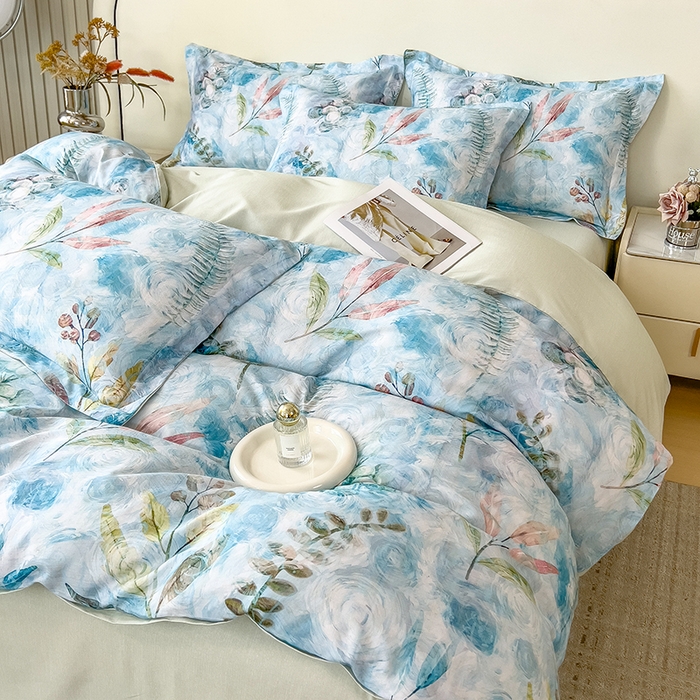 91家纺网 家纺一手货源 找家纺 芃成家纺 2025新款A类莱赛尔天丝棉四件套 春色写意-兰