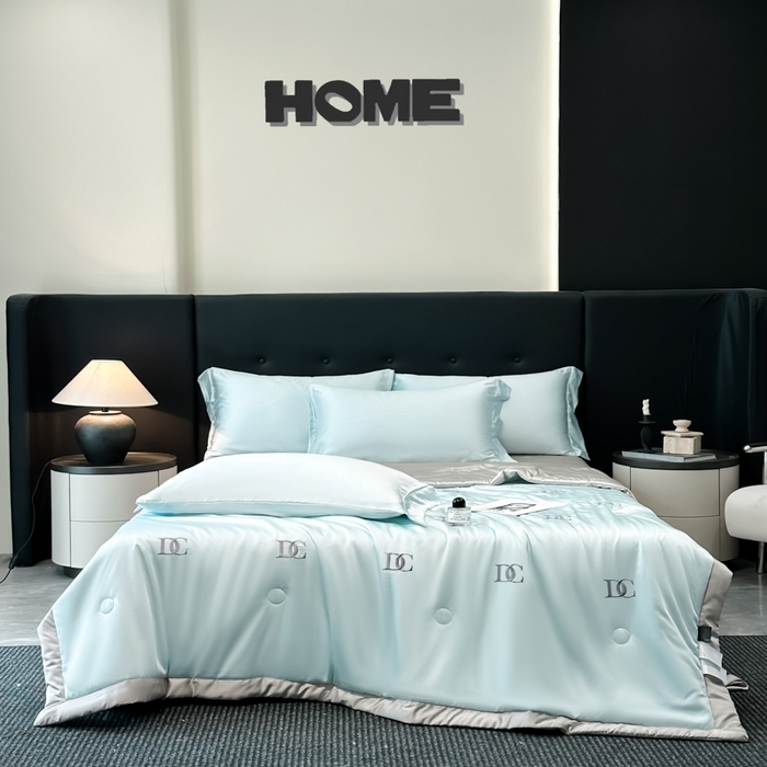 91家纺网 家纺一手货源 找家纺 满羽家纺 2025新款凉感冰丝夏被夏凉被空调被四件套 DC-兰灰