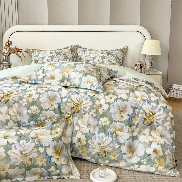 91家纺网 家纺一手货源 找家纺 芃成家纺 2025新款A类莱赛尔天丝棉四件套 繁花满庭