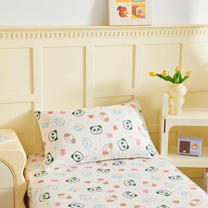 91家纺网 家纺一手货源 找家纺 ds生活馆 2025新款儿童纯棉精梳棉系列单床笠 小狗熊猫