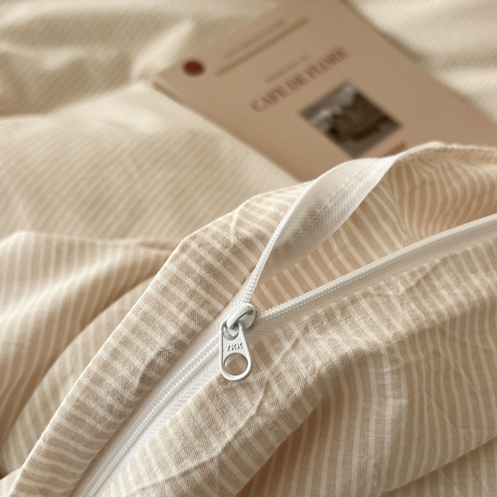 91家纺网 家纺一手货源 找家纺 恋之语 2025新款全棉纯棉色织被套单品单被套被套单件 条纹咖