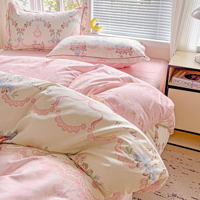 91家纺网 家纺一手货源 找家纺 暖芯优选 2025新款全棉纯棉一字绣四件套系列 半夏清风