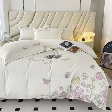 91家纺网 家纺一手货源 找家纺 （总）恋之语 2025新款水洗棉刺绣四件套-玫瑰花