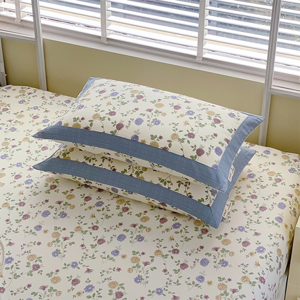 91家纺网 家纺一手货源 找家纺 （总）春皖家纺 2025新款A类全棉简约老粗纱布四件套风格一-工艺款单枕套