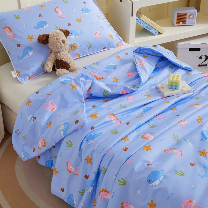 91家纺网 家纺一手货源 找家纺 ds生活馆 2025新款儿童学生纯棉精梳棉系列单夏被 海底世界