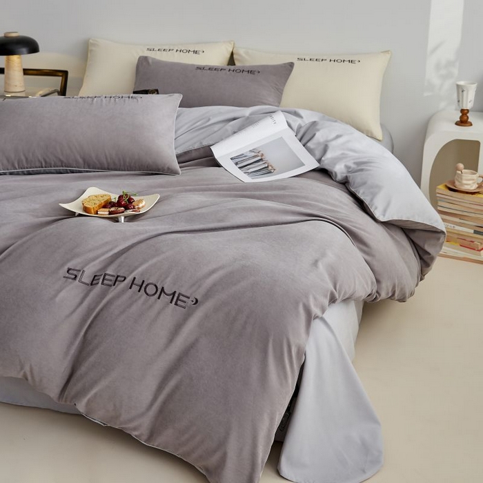 91家纺网 家纺一手货源 找家纺 恋之语 2025新款110克麻绳双拼刺绣单被套 深灰+浅灰