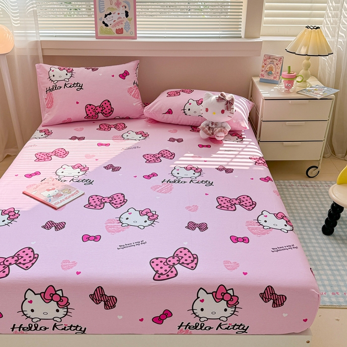 91家纺网 家纺一手货源 找家纺 呗旺鹿 2025新款正版三丽鸥全棉13372单品床笠 开心凯蒂