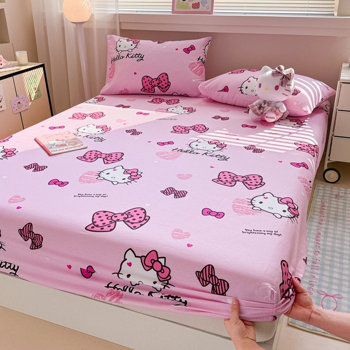 91家纺网 家纺一手货源 找家纺 呗旺鹿 2025新款正版三丽鸥全棉13372单品床笠 开心凯蒂