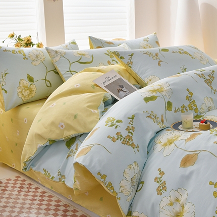 宇彬家纺 2025直播新款13070全棉纯棉印花单双人被套喷气小清新简约热款学生被罩花想容-蓝