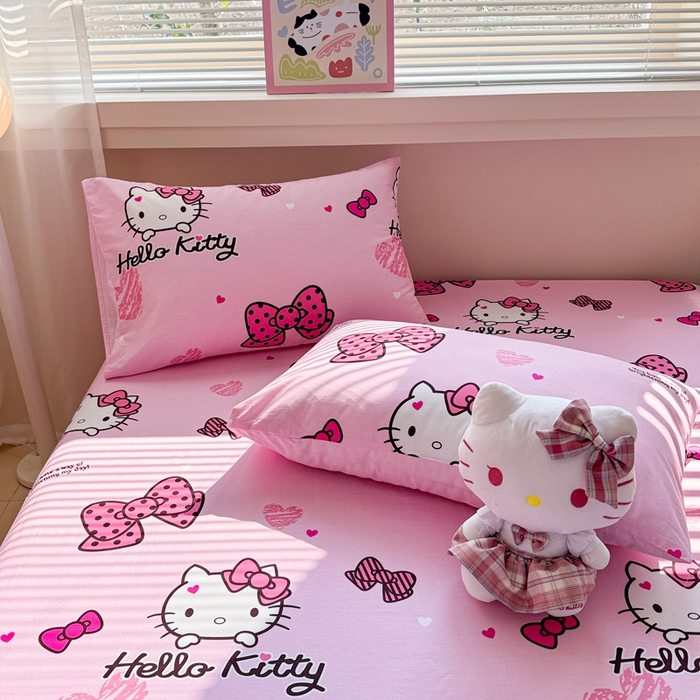 91家纺网 家纺一手货源 找家纺 呗旺鹿 2025新款正版三丽鸥全棉13372单品床笠 开心凯蒂