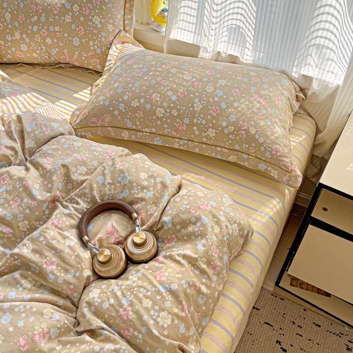 91家纺网 家纺一手货源 找家纺 暖芯优选 2025新款全棉纯棉一字绣四件套系列 春野星漫