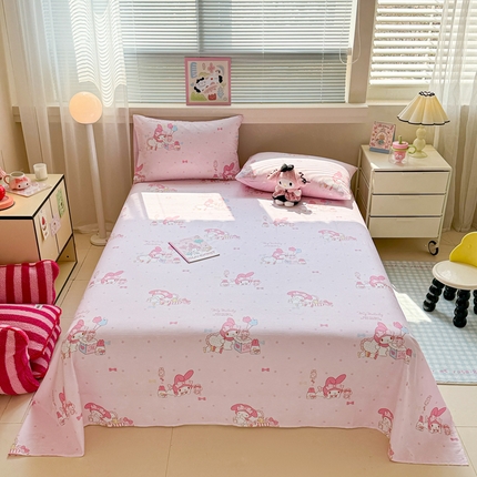 91家纺网 家纺一手货源 找家纺 呗旺鹿 2025新款正版三丽鸥全棉13372单品床单 童趣美乐蒂