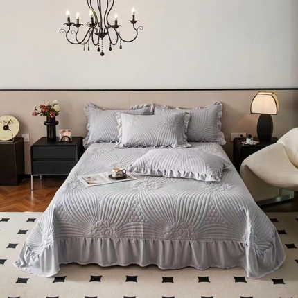 91家纺网 家纺一手货源 找家纺 （总）鸿羽樱家纺《原伊菲晓》 2025新款四季可用水洗棉花边蕾丝床盖 