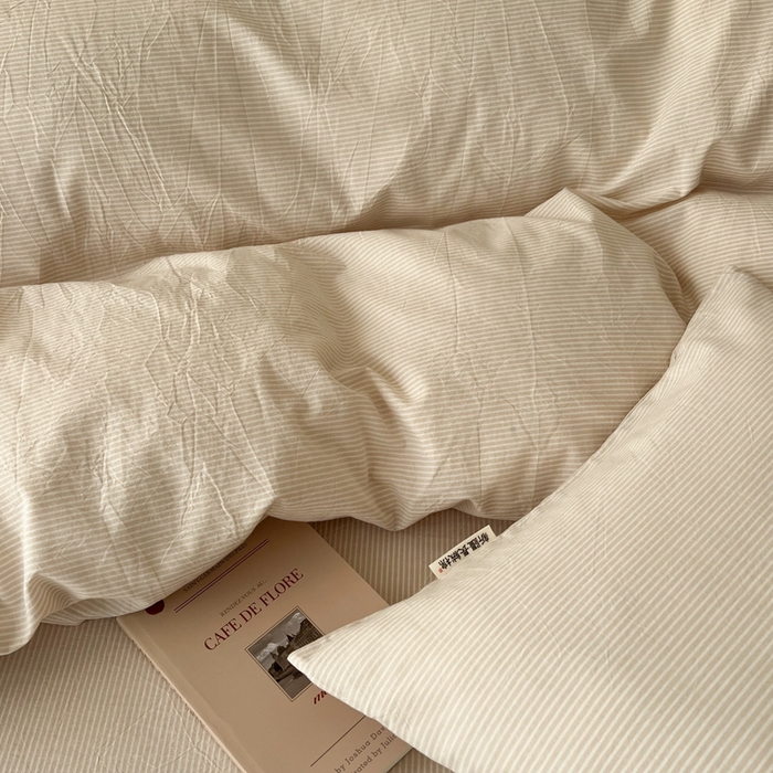 91家纺网 家纺一手货源 找家纺 恋之语家纺 2025新款全棉纯棉色织枕套单品单枕套枕套单件 条纹咖