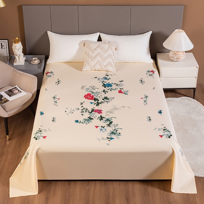 91家纺网 家纺一手货源 找家纺 居美良品 2025新款国民老上海100%全棉床单 牡丹绽放-米黄