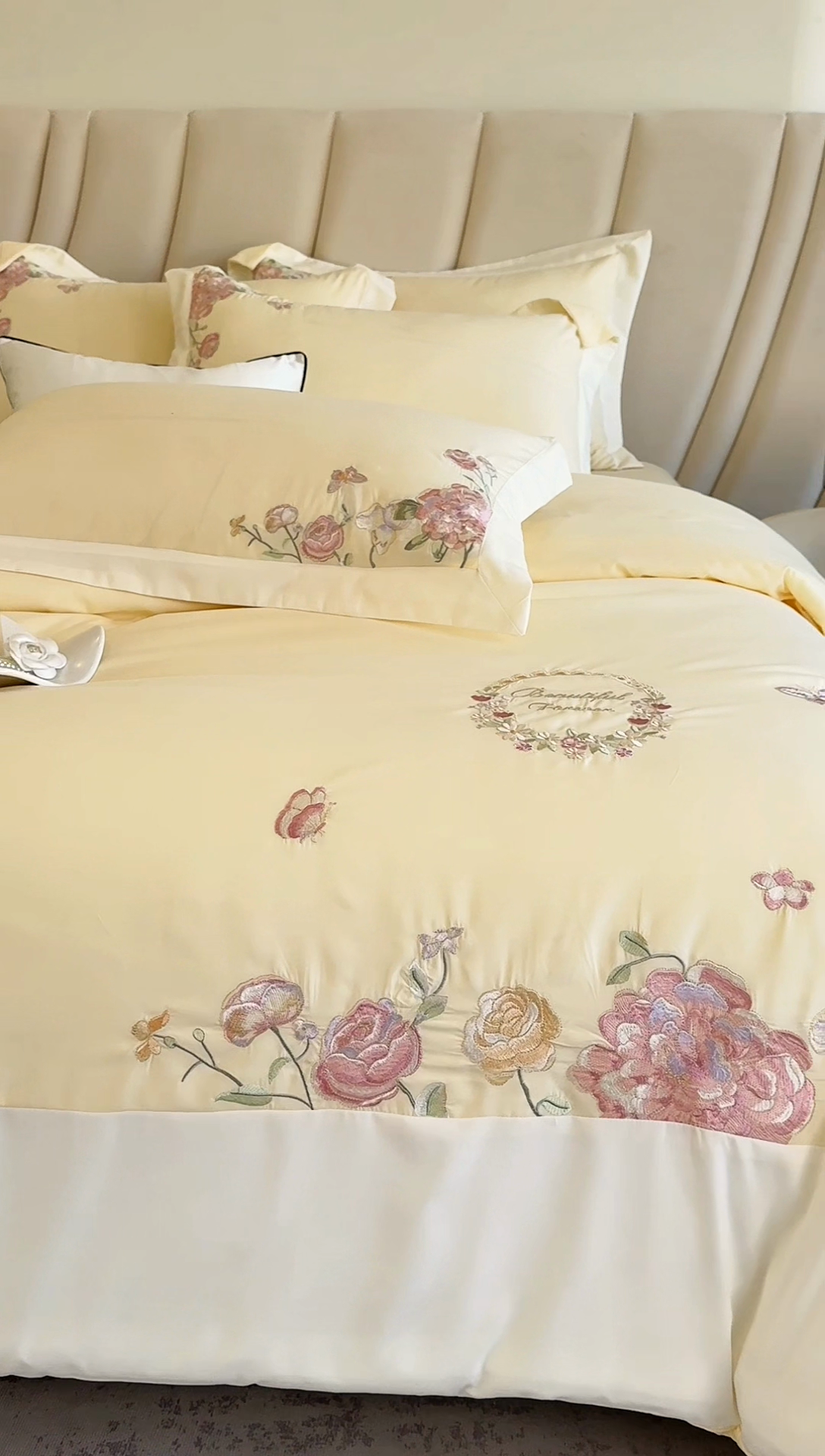 91家纺网 家纺一手货源 找家纺 恋之语 2025新款水洗棉刺绣四件套-伊莉莎 伊莉莎-黄