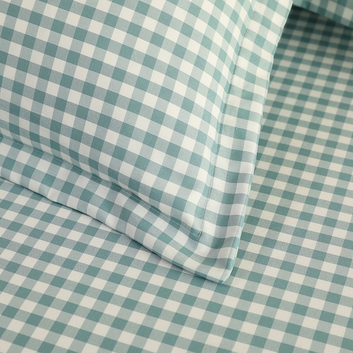 91家纺网 家纺一手货源 找家纺 绒多多 2025新款简约水洗棉色织床笠 绿小格