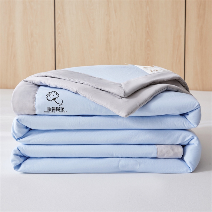 91家纺网 家纺一手货源 找家纺 爱屋及屋 2025新款纯色撞色100%棉花填充夏被夏凉被空调被夏季可机洗薄被子被芯 浅灰+天蓝