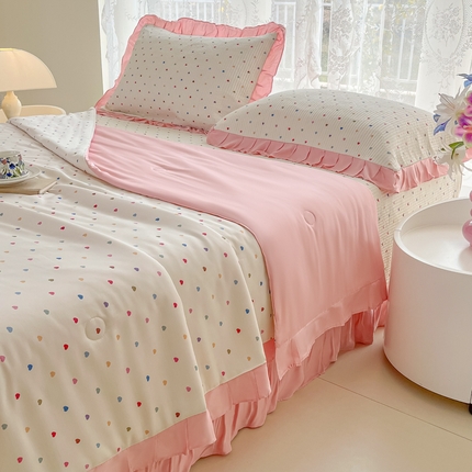 慕晨 2025新品天丝莫代尔夏被床盖四件套天丝夏凉被直播热款夏被四件套 彩色爱心