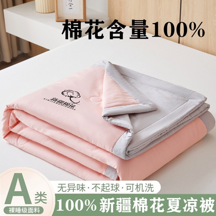 爱屋及屋 2025新款纯色撞色100%棉花填充夏被夏凉被空调被夏季可机洗薄被子被芯 浅灰+粉玉