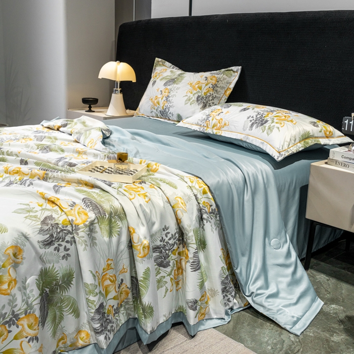 91家纺网 家纺一手货源 找家纺 归属2025新款水洗真丝夏被四件套空调被夏凉被 北加尔绿