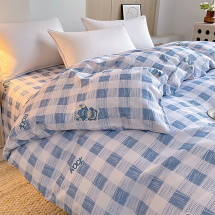 91家纺网 家纺一手货源 找家纺 （总）春皖家纺 2025新款A类全棉简约老粗纱布四件套风格一-普通款单被套