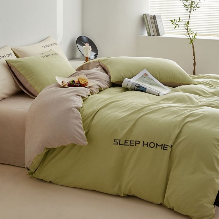 91家纺网 家纺一手货源 找家纺 恋之语 2025新款110克麻绳双拼刺绣四件套 抹茶绿+浅灰