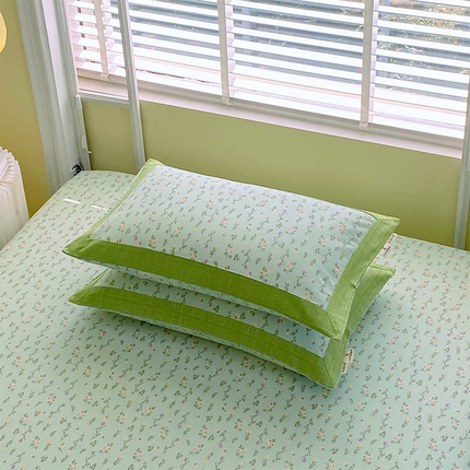 91家纺网 家纺一手货源 找家纺 （总）春皖家纺 2025新款A类全棉简约老粗纱布四件套风格一-工艺款单枕套