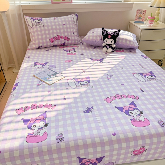 91家纺网 家纺一手货源 找家纺 呗旺鹿 2025新款正版三丽鸥全棉13372单品床笠 格子库落米