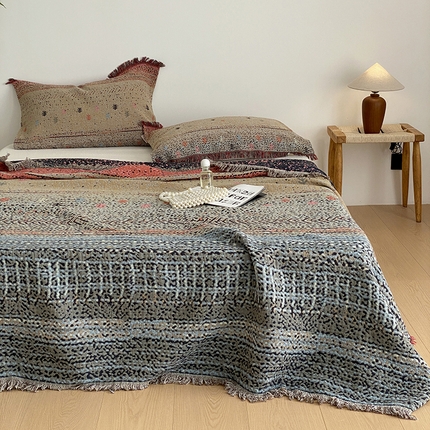 麻依 2025新款全棉四层纱布流苏毯旅行披肩休闲毛巾被 星空森林