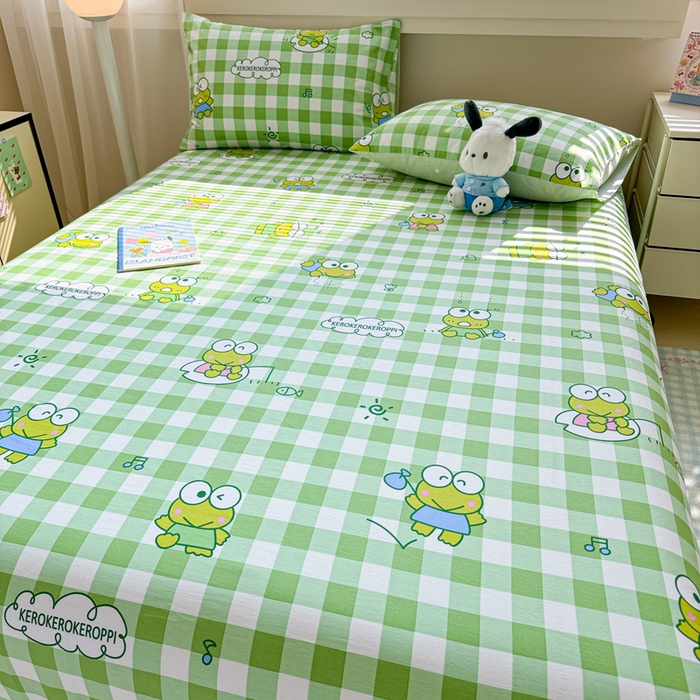 91家纺网 家纺一手货源 找家纺 呗旺鹿 2025新款正版三丽鸥全棉13372单品床单 格子大眼蛙