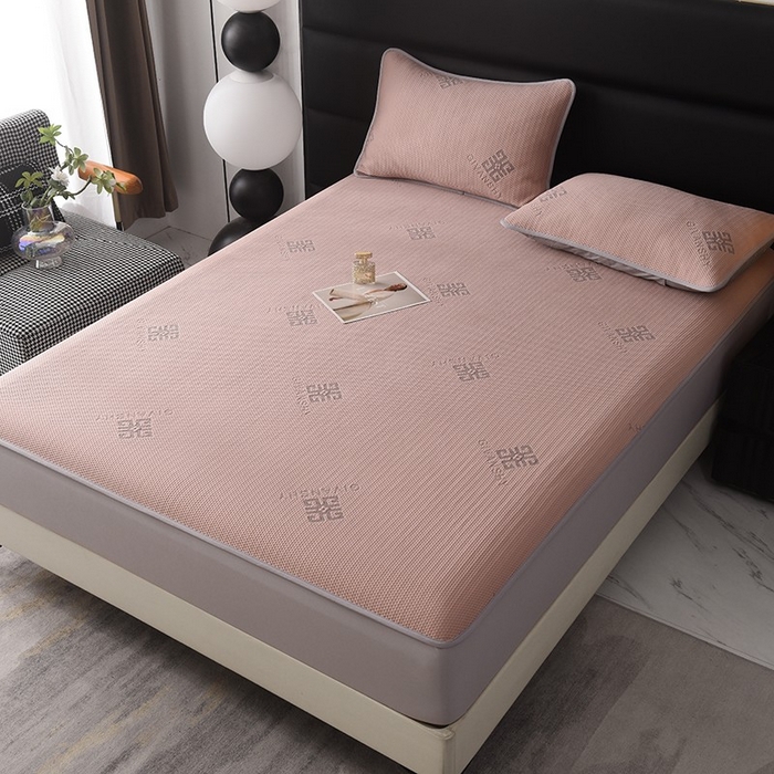 91家纺网 家纺一手货源 找家纺 绒多多 2025新款A类凉感冰豆豆席子凉席床笠款 豆沙粉